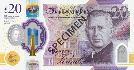 Líc · 20 GBP · Polymer · Karel III.