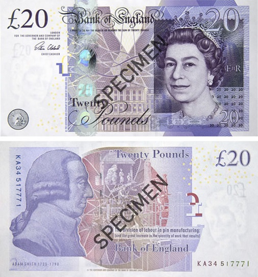 Líc · 20 GBP · Papír · stažená