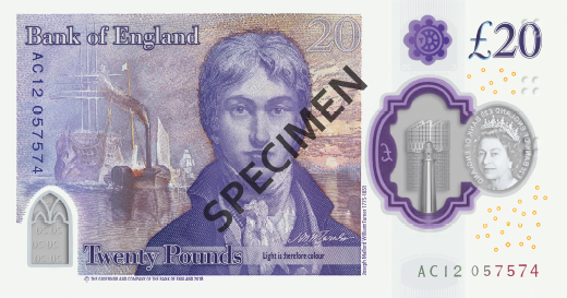 Rub · 20 GBP · Polymer · Alžběta II.
