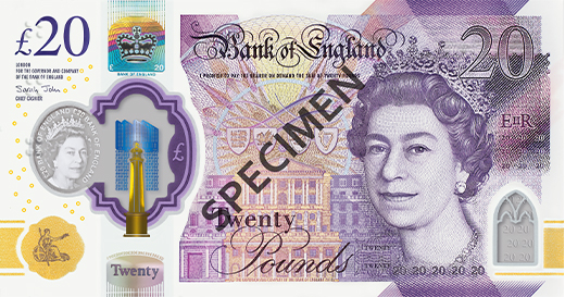 Líc · 20 GBP · Polymer · Alžběta II.